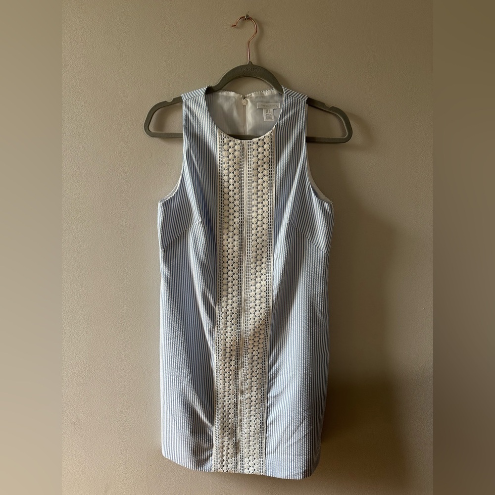 Blue and White Striped Sleeveless Dress